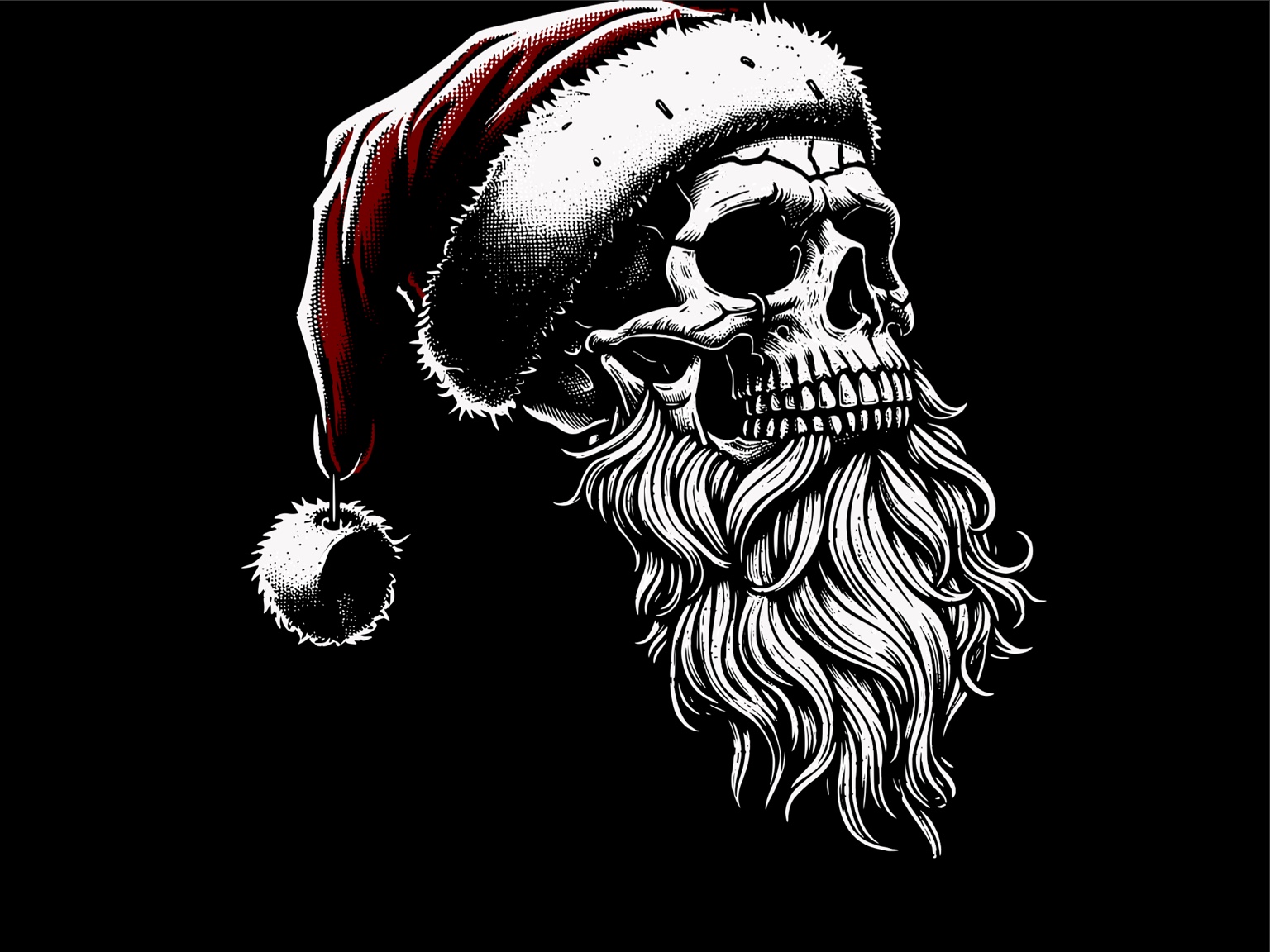 Totenkopf mit Weihnachtsmütze und langem Bart